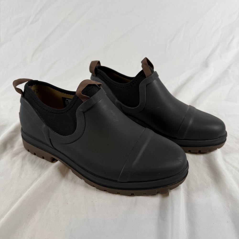 EUC LL Bean Wellie Chelsea Rain Boots Black Brown Waterproof Rubber Low W7